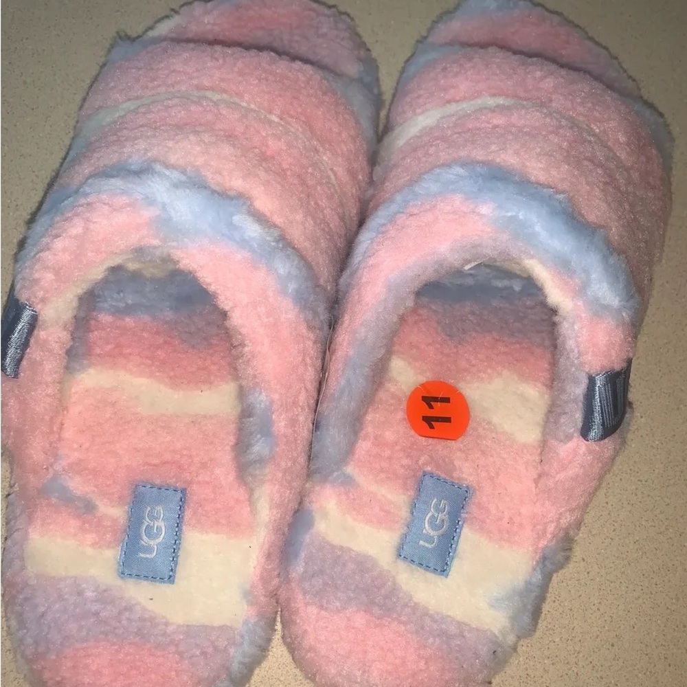 UGG Pastel Pink and Blue Fuzzy Slippers